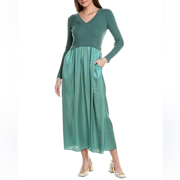 Taylor Dresses & Skirts - TAYLOR Seafoam Long Sleeve Satin Skirt Sweater Maxi Dress